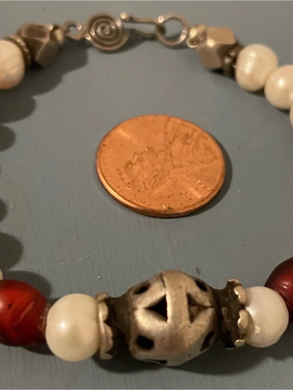 Turkmen Silver, Nagaland Glass and Pearl Bracelet